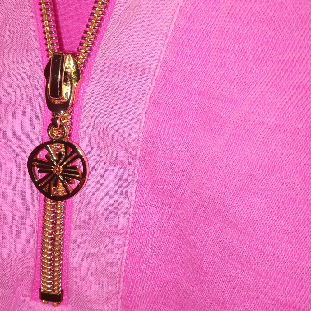 Lilly Pulitzer Bright Pink Pullover with Gold Zip Charm